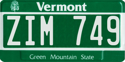 VT license plate ZIM749