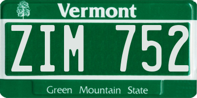 VT license plate ZIM752