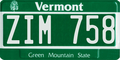 VT license plate ZIM758