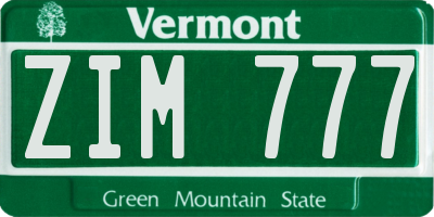 VT license plate ZIM777