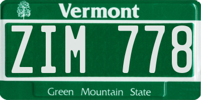 VT license plate ZIM778