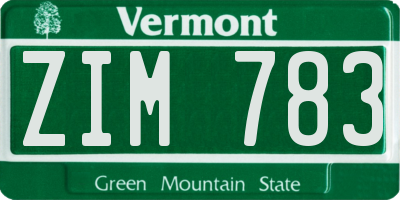 VT license plate ZIM783