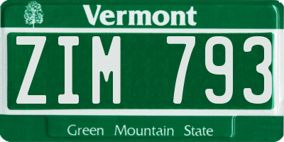 VT license plate ZIM793