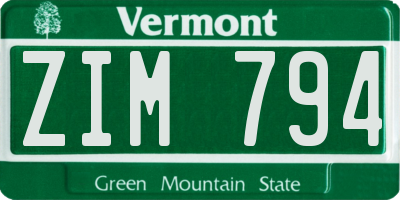 VT license plate ZIM794