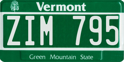 VT license plate ZIM795