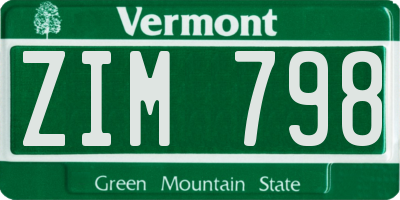 VT license plate ZIM798