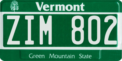 VT license plate ZIM802