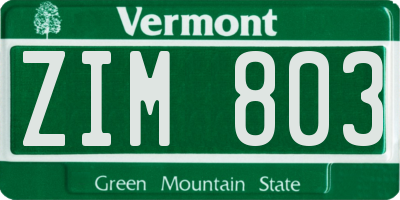 VT license plate ZIM803