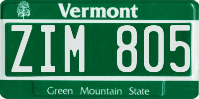 VT license plate ZIM805