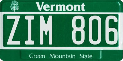 VT license plate ZIM806