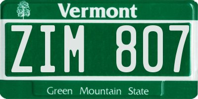 VT license plate ZIM807