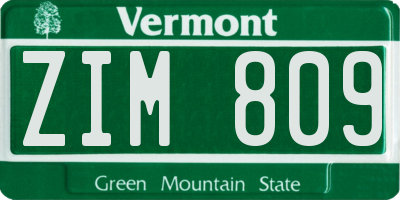 VT license plate ZIM809