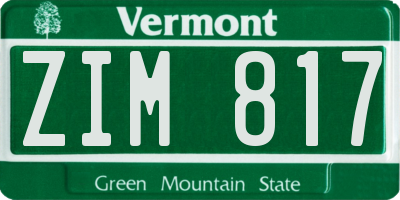 VT license plate ZIM817