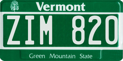 VT license plate ZIM820
