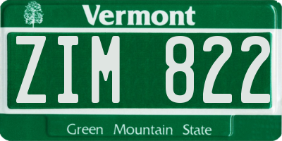 VT license plate ZIM822