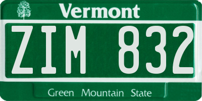 VT license plate ZIM832