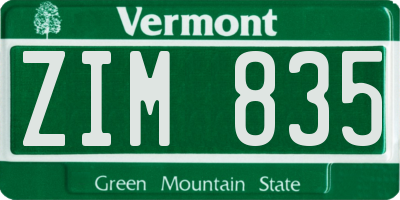 VT license plate ZIM835