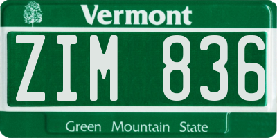 VT license plate ZIM836