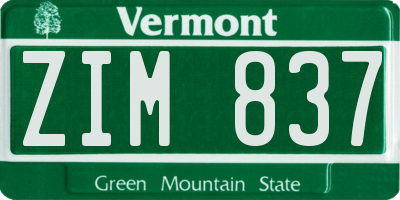 VT license plate ZIM837