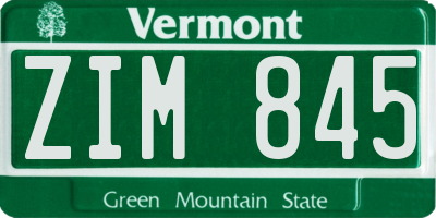 VT license plate ZIM845