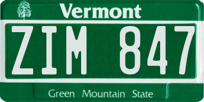 VT license plate ZIM847