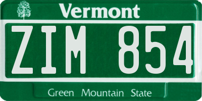 VT license plate ZIM854