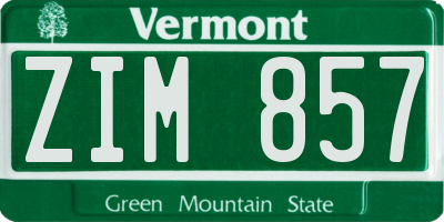 VT license plate ZIM857