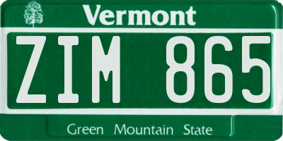 VT license plate ZIM865