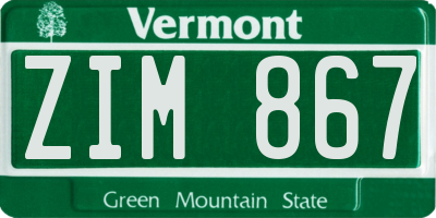 VT license plate ZIM867