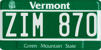 VT license plate ZIM870