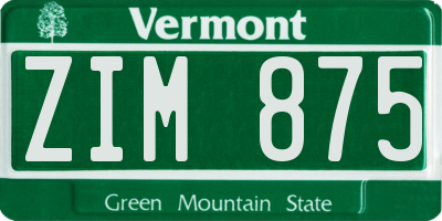 VT license plate ZIM875