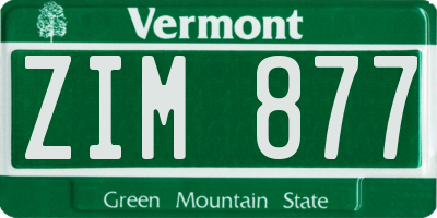 VT license plate ZIM877
