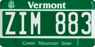 VT license plate ZIM883