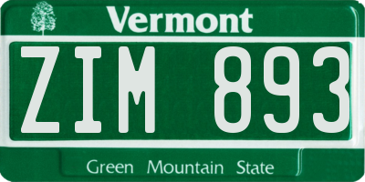 VT license plate ZIM893