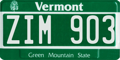 VT license plate ZIM903