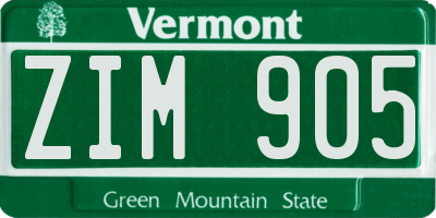 VT license plate ZIM905