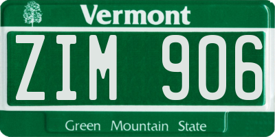 VT license plate ZIM906