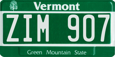 VT license plate ZIM907