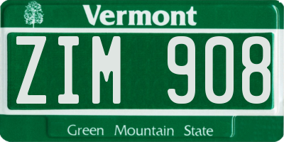 VT license plate ZIM908