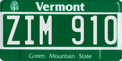 VT license plate ZIM910