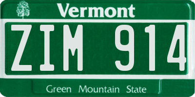 VT license plate ZIM914