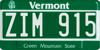VT license plate ZIM915