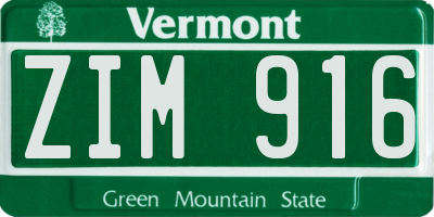 VT license plate ZIM916
