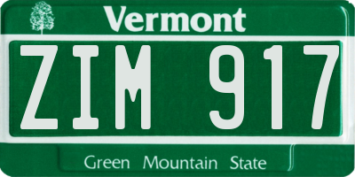 VT license plate ZIM917