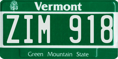 VT license plate ZIM918