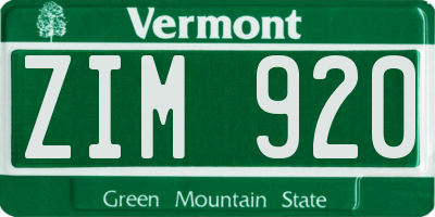 VT license plate ZIM920