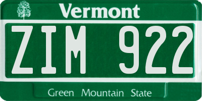 VT license plate ZIM922