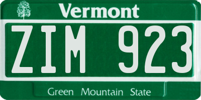 VT license plate ZIM923