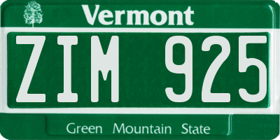 VT license plate ZIM925