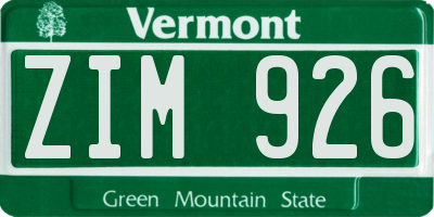 VT license plate ZIM926
